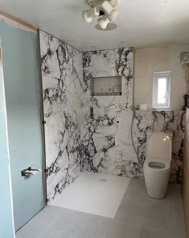 Walk-in shower room in an Acton flat refurbishment